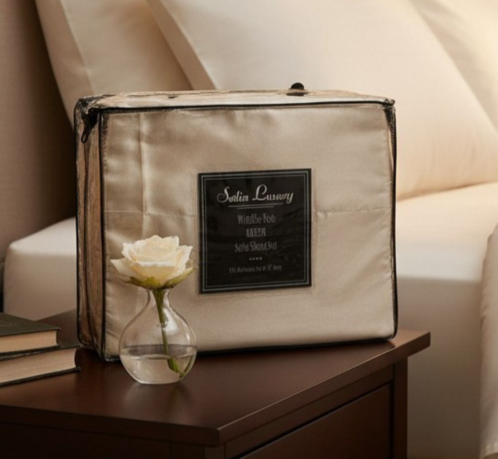 Keeco Wrinkle Free Queen Satin Sheet Set Tan Ivory NIB